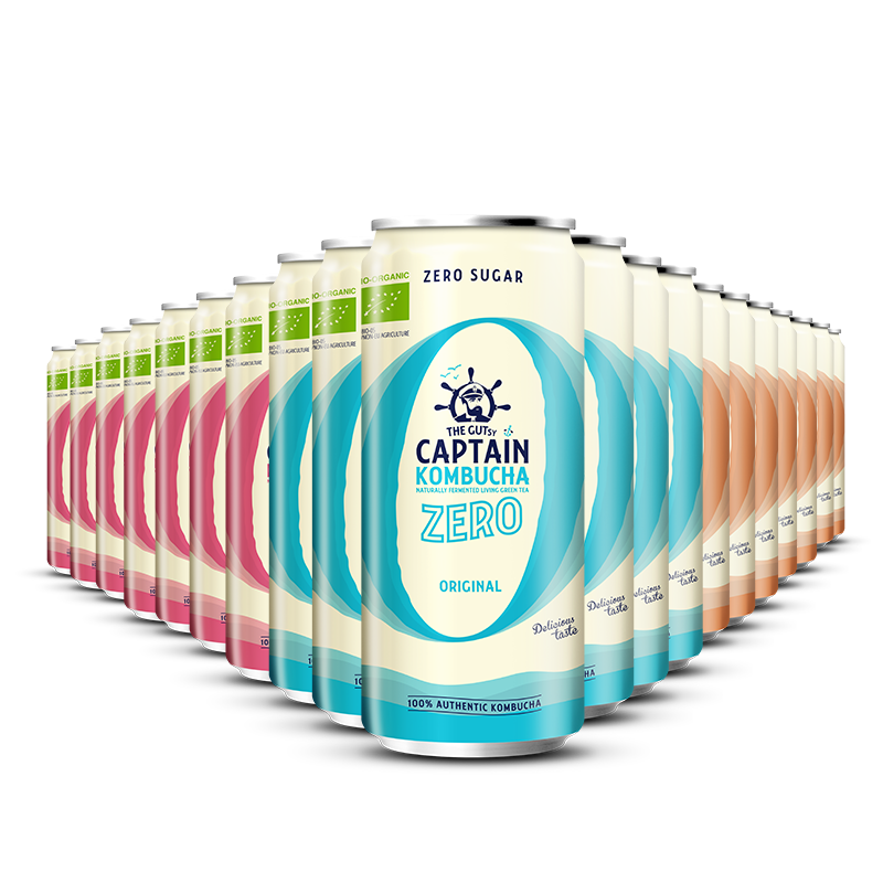 GUTsy Captain Kombucha Zero - Több ízesítésű csomag 20 x 250ml dobozban